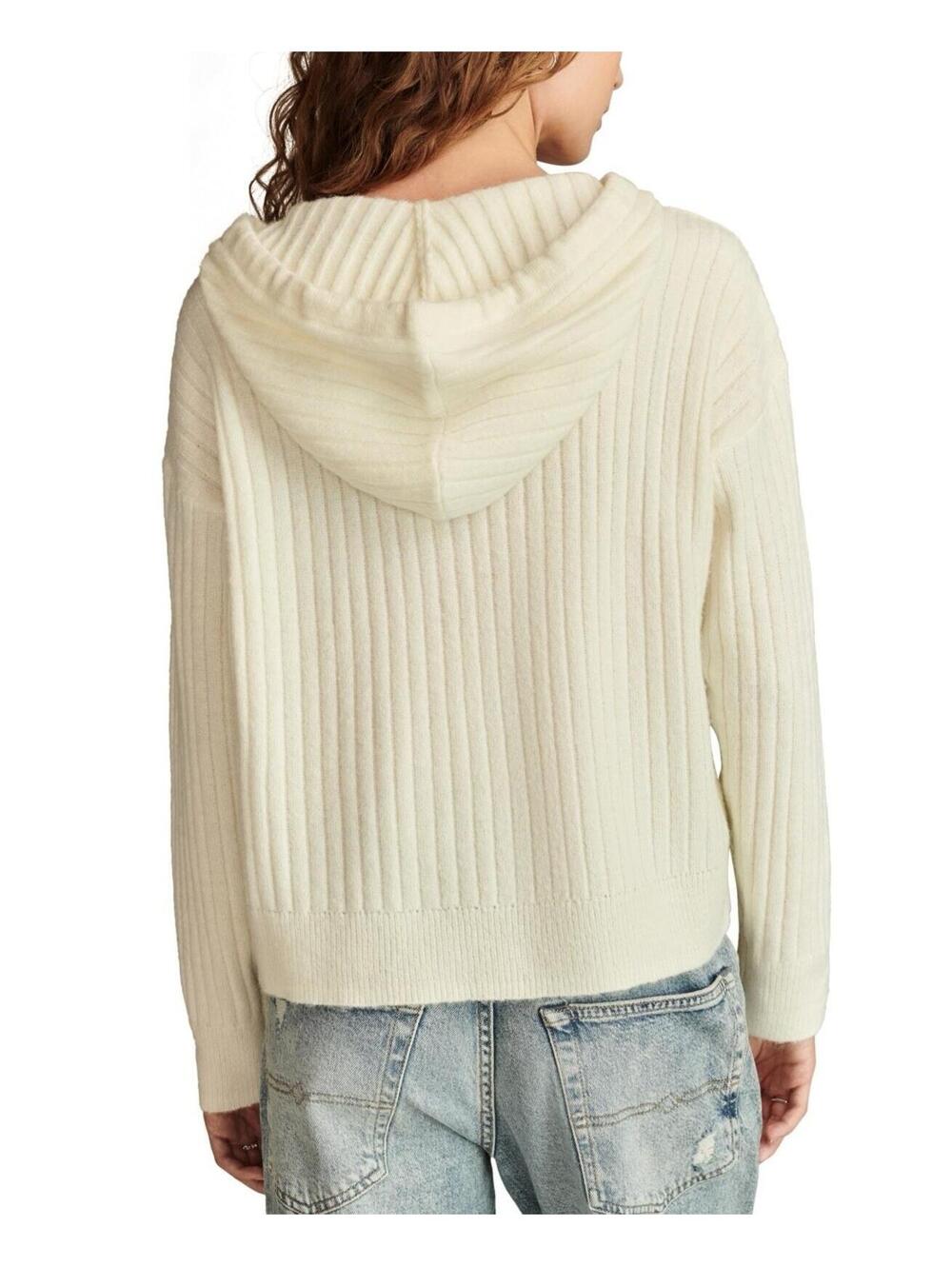 $99 Lucky Brand Womens Ribbed Knit Hooded Sweater Marshmallow Size M - Picture 4 of 10